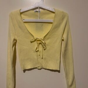 💛Yellow Ribbed Tie-Front Cardigan💛